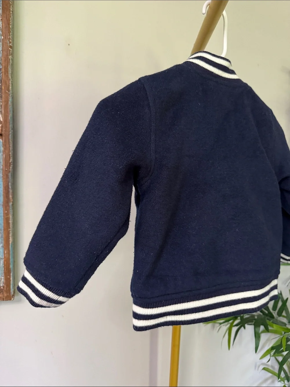 GAP Navy Kids Fleece Bomber Jacket with White Stripe Trim